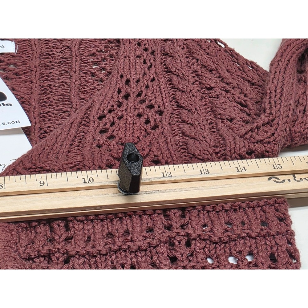 Emory Park Chocolate Pointelle Tie Front Cropped Cardigan Small NEW Buckle - Picture 8 of 9